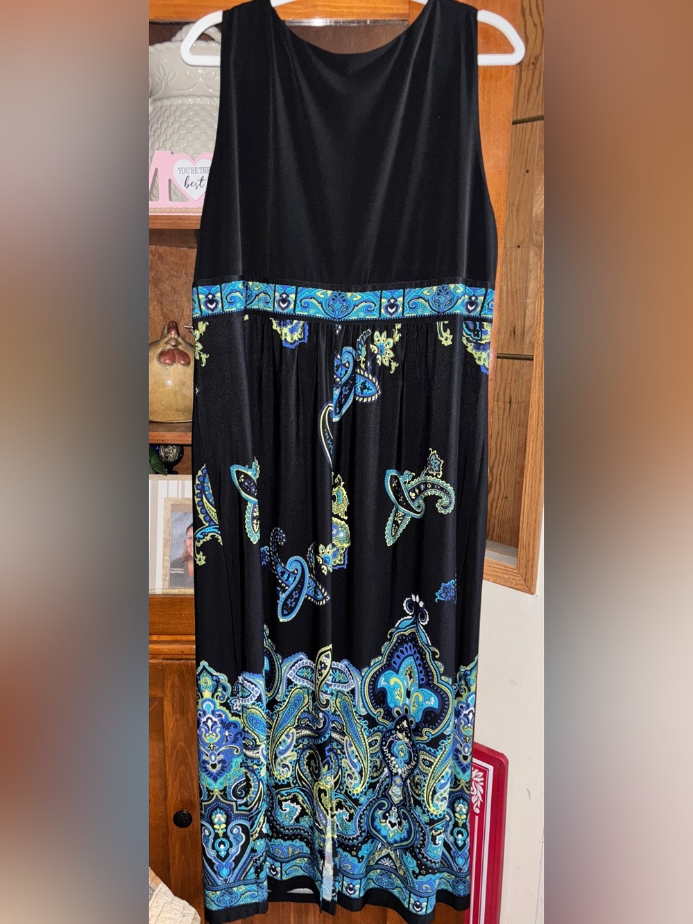 Catherines 1x Black Maxi Dress with Teal and Lime Paisley Accents - Picture 4 of 5